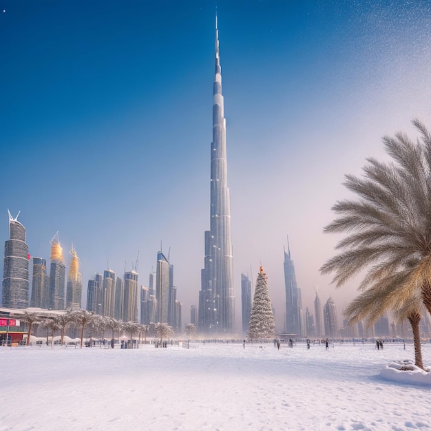 Le paysage urbain des Émirats arabes unis de Dubaï avec le Burj Khalifa