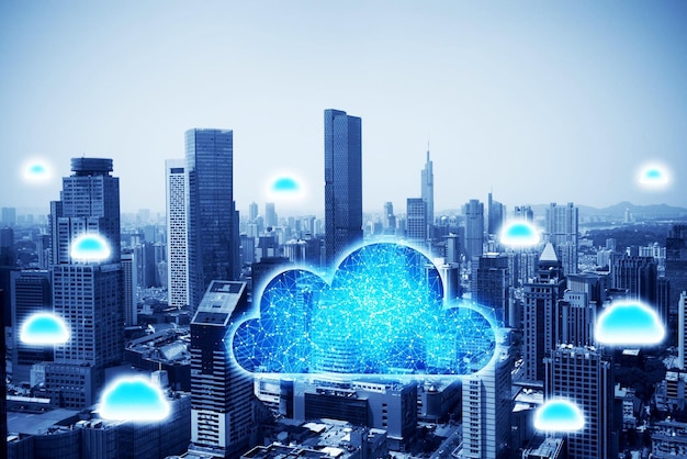 Un paysage urbain avec un nuage au milieu