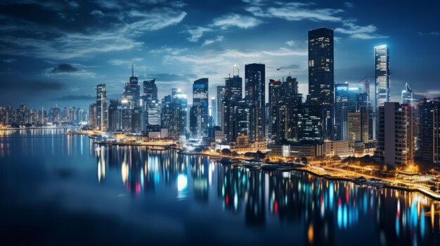 Photo le paysage urbain de nuit au japon