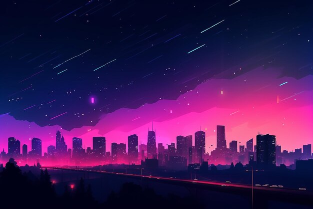 Le paysage urbain la nuit illustration de l'IA générative du gratte-ciel futuriste de la ville