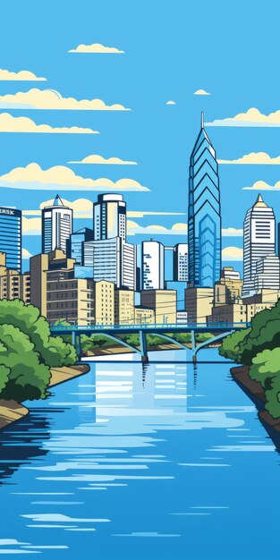 Le paysage urbain de Philadelphie inspiré du pop art Une illustration de dessin animé ludique