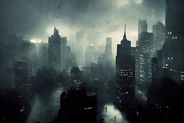 Paysage urbain pluvieux humeur sombre IA générative IA générative