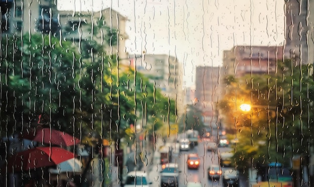 Paysage urbain pluvieux de soirée d'été