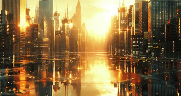 Le paysage urbain avec le reflet du soleil dans l'eau