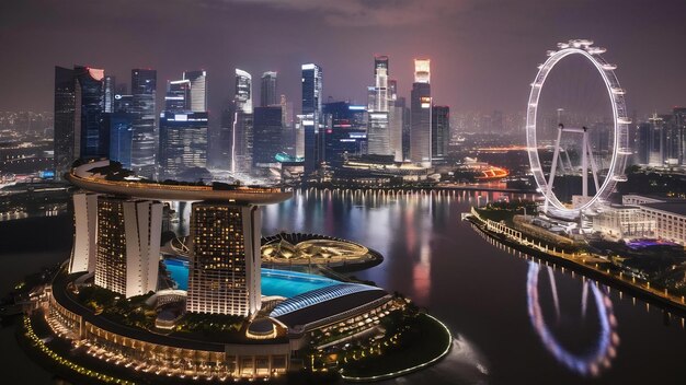 Le paysage urbain de Singapour la nuit