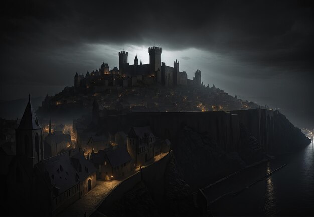 Photo un paysage urbain sombre et menaçant de l'âge médiéval