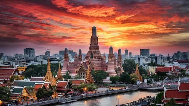 Photo le paysage urbain thaïlandais au coucher du soleil