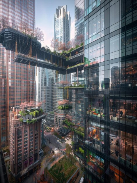 Photo un paysage urbain avec un toit vert au sommet d'un bâtiment