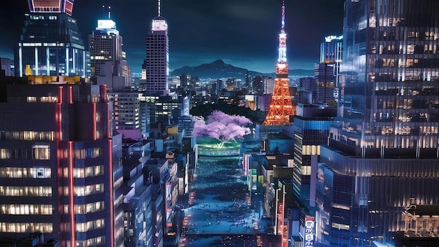 Le paysage urbain de Tokyo la nuit au Japon