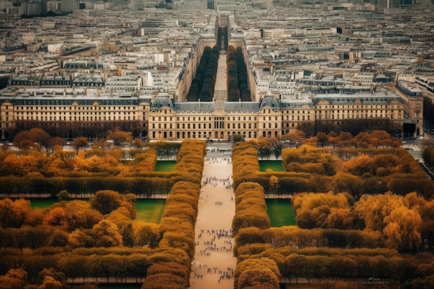 Photo paysage urbain avec une verdure abondante et des arbres depuis une vue aérienne