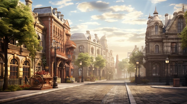 Paysage urbain vintage dans un steampunk