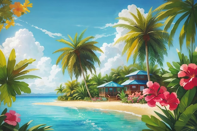 Paysage de vacances tropicales en été de palmiers