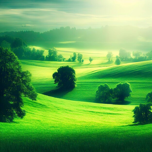 Photo le paysage vert avec les baumes et les champs