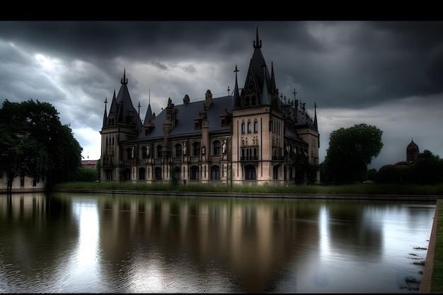 Paysage avec vieux château la nuit Art généré par le réseau de neurones