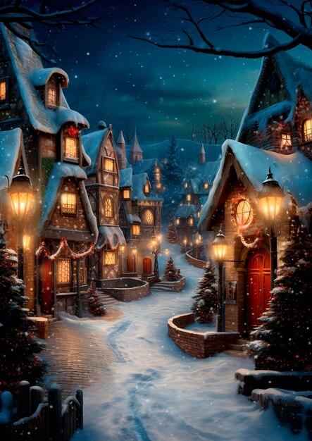 Paysage de village d'hiver avant Noël