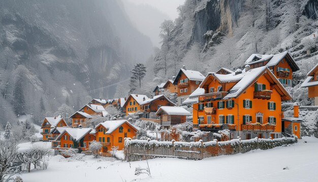 Photo paysage de village d'hiver avec une petite maison