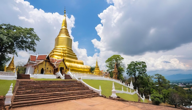 Le paysage de la ville de Chiang Mai avec l'escalier du temple Wat Phra That Doi Kham et le ciel frais