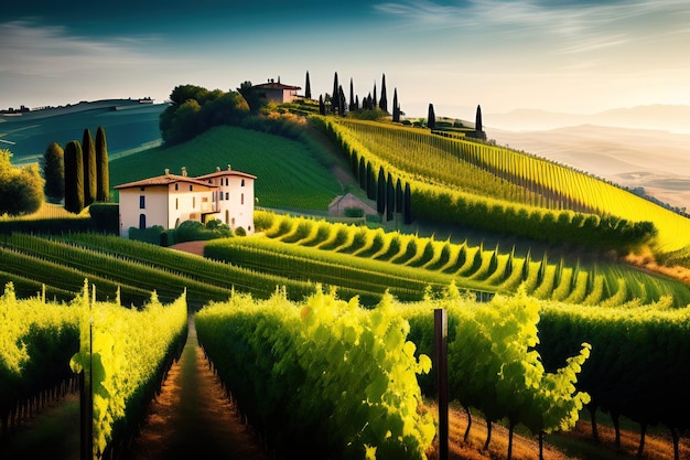 Paysage viticole italien avec une maison