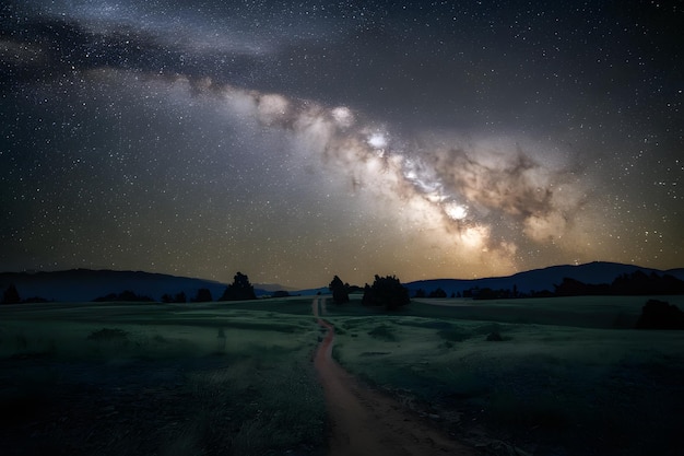 Paysage avec la Voie Lactée et les étoiles du ciel nocturne