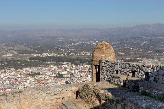 Paysage La vue panoramique depuis la forteresse vénitienne de la ville Nauplie Grèce Péloponnèse