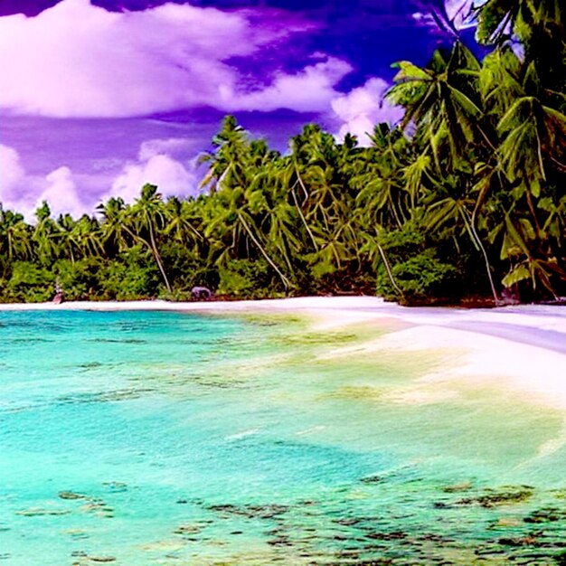 Paysage de vue sur la plage avec cocotier