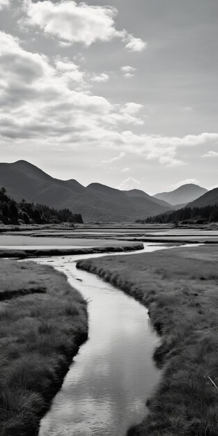 Photo le paysage de whitehouse creek une photo serrée en noir et blanc inspirée par maruyama kyo