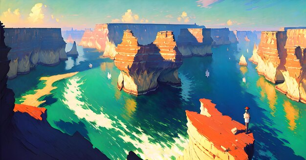 Paysage Wild west prairies Canyon Concept peinture d'un beau fond occidental Generative AI