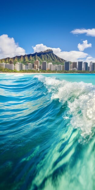 Photo des paysages architecturaux surréalistes la plage d'honolulu avec les vagues de l'océan