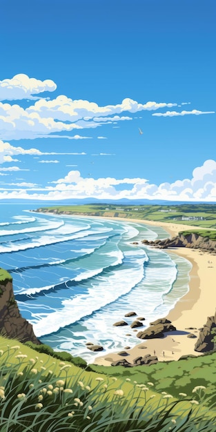 Des paysages côtiers vivants Une belle illustration en 2D de Bude Cornwall