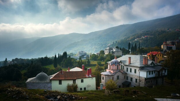 Paysages et détails de construction à Karyes, capitale du Mont Saint Athos