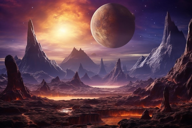 Des paysages extraterrestres d'une planète extraterrestre dans l'espace lointain