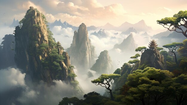 Photo des paysages fantastiques exotiques un artiste époustouflant39 vue des montagnes d'inspiration asiatique