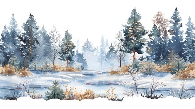 Des paysages forestiers d'hiver Set d'aquarelle IA générative