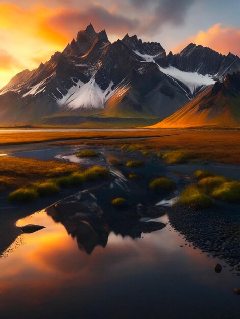 Photo des paysages de montagne au coucher du soleil