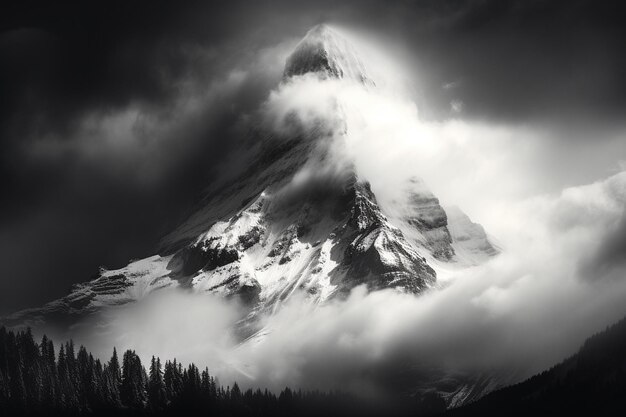 Des paysages de montagne capturés en noir et blanc