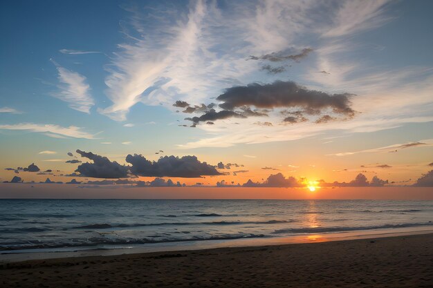 Des paysages d'une plage au coucher du soleil avec un palmier