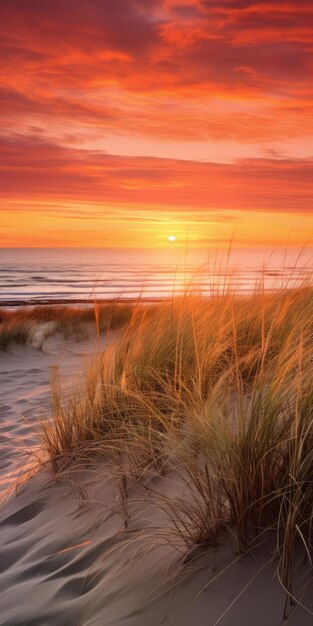 Photo des paysages romantiques au coucher du soleil sur la plage des dunes