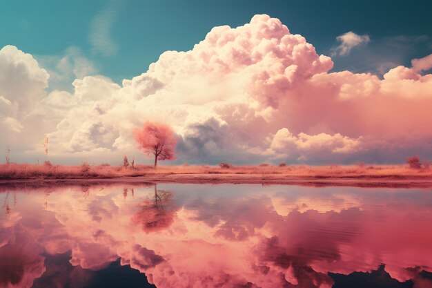 paysages rose ciel bleu dans le style surréaliste et rêveur