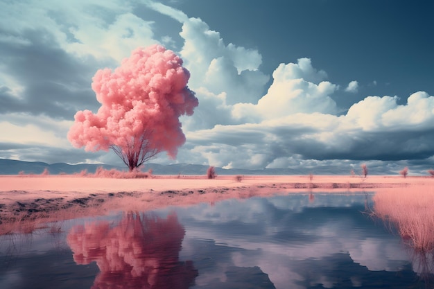 Photo paysages rose ciel bleu dans le style surréaliste et rêveur