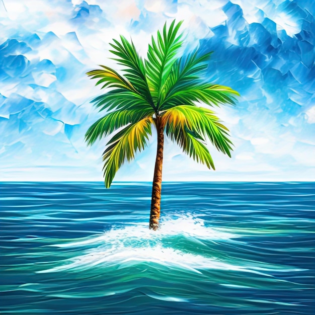 Paysages sur le sable de la mer et un océan de palmiers peinture à l'huile faite à la main