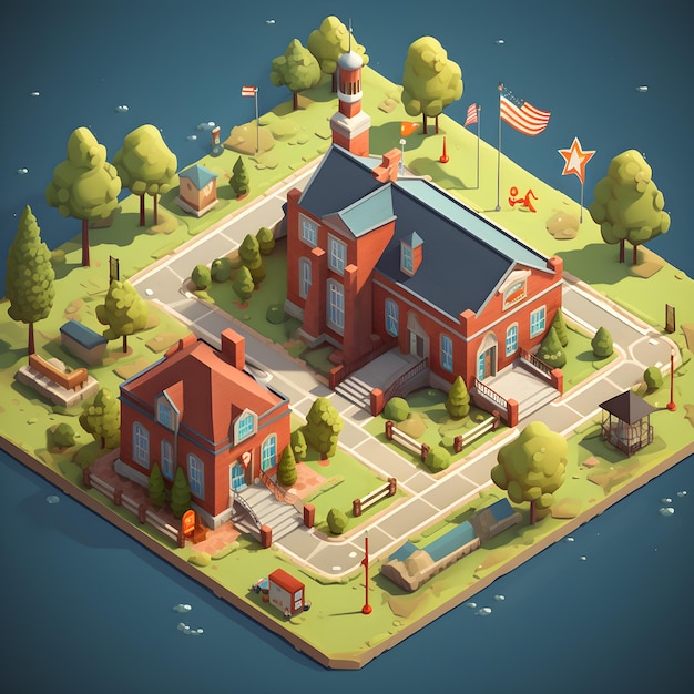 paysages de style dessin animé de petites maisons isométriques créés à l'aide d'outils d'IA génératifs