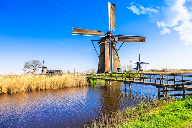 Paysages traditionnels hollandais - moulins à vent à Kinderdijk