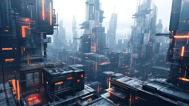 Des paysages urbains futuristes avec une esthétique cyberpunk et des éléments abstraits.