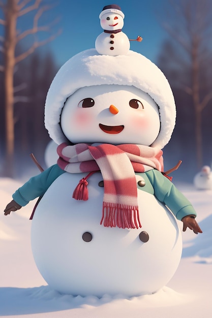 PC hiver neige saison bonhomme de neige modèle 3d Noël bonhomme de neige fond d'écran illustration