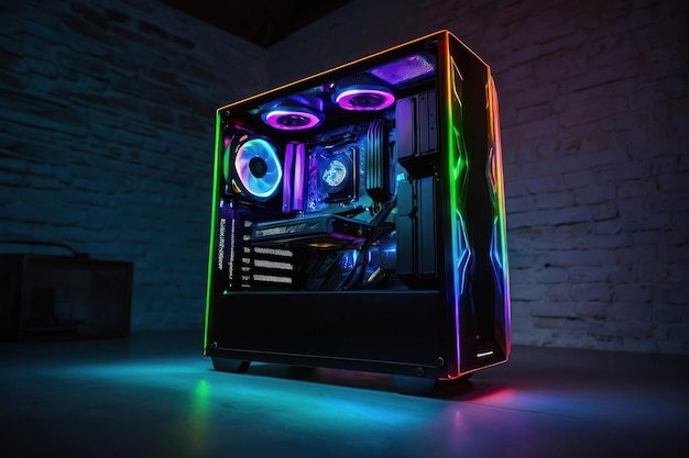 PC de jeu éclairé en couleurs néon