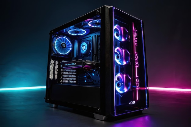 PC de jeu éclairé en couleurs néon