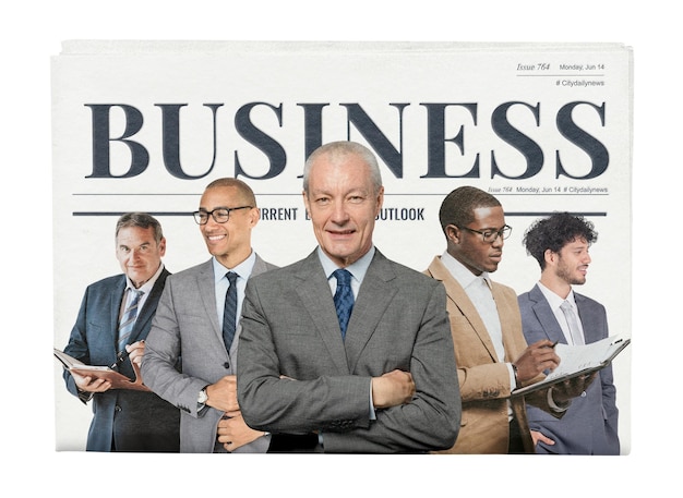 Les PDG à succès png autocollant de journal titre d'article d'affaires arrière-plan transparent