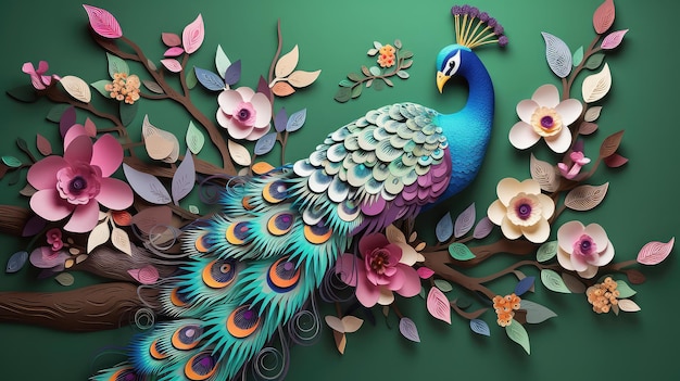 Peacock 3d papier découpé généré par l'IA