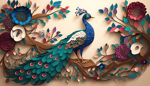 Peacock 3d papier découpé généré par l'IA