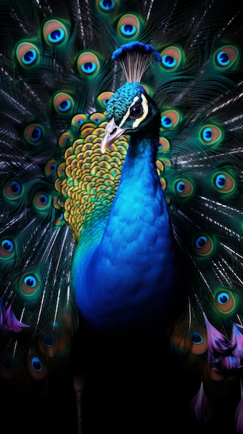 Peacock en gros plan isolé sur fond noir IA générative